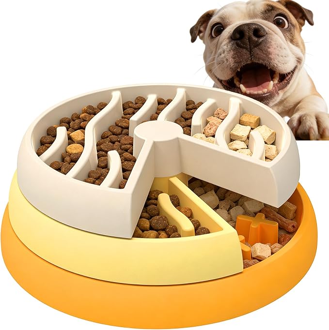 Slow Feeder Dog Bowl - 3-Tier Rotating Interactive Dog Puzzle Toy for Mental Enrichment & IQ Training - Anti-Gulping Bloat Stop Dog Feeder for Small & Medium Dogs and Cats, Food-Grade & Non-Slip by Unknown