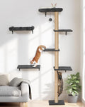 FUKUMARU Cat Wall Shelves Set, 70 inch Wall Mounted Tree, Grey | Kitten Scratching Post with Soft Cushion Perch, Space Saving Climbing Wall Furniture for 16 Inch Drywall by FUKUMARU