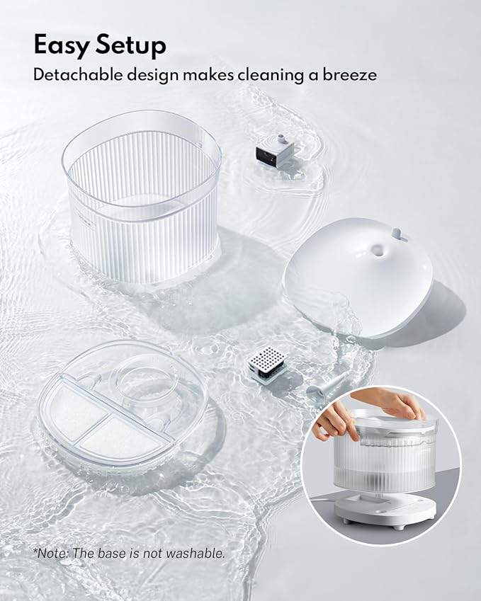 Homerunpet Cat Water Fountain with Wireless Pump, Ultra Quiet Pet Fountain | BPA-Free, Detachable Design Easy to Clean Pet Water Fountain Indoor, Filter Included, 2L/68oz - Image 3
