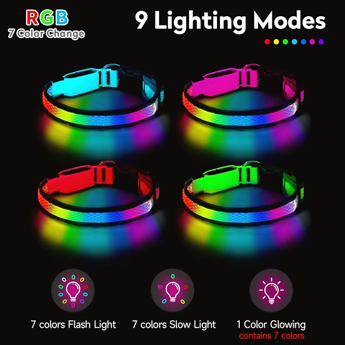LED Dog Collar, Light Up Dog Collar,for Night Walking(Large,Pink) | Adjustable,Bright RGB 7 Colors Light Glowing Collar,Waterproof,Nylon,Soft,For Medium and Large Dogs,USB C to Charge - Image 4