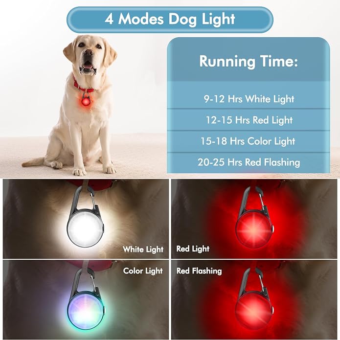 4 Modes Dog Collar Light，2 Packs IP68 Waterproof Dog Lights for Night Walking, USB Rechargeable Pet LED for Nighttime Clip on (Black) - Image 3
