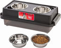 IRIS USA Elevated Dog Bowls 6" H, up to 5 lb Storage, Black, Made in USA | Comes with 4 Stainless Steel Bowls (16 oz), Elevated Feeder, Reduce Strain, Perfect for Camping & Outdoors by IRISUSA