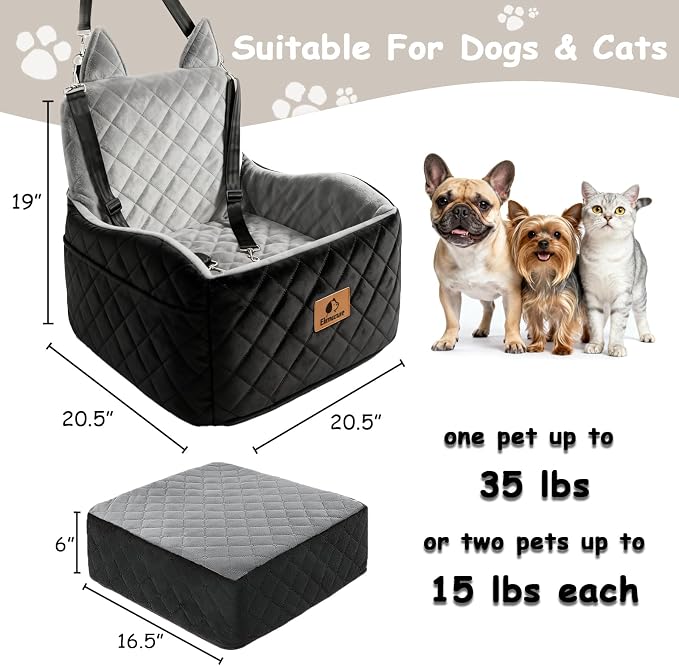6" Elevated Dog Car Seat Bed for Small & Medium Dogs up to 35 lbs – Memory Foam Pet Booster Seat with Washable Cover & Safety Tether - Image 4