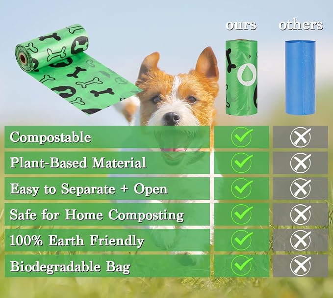 WDFAACK Biodegradable Dog Poo Bags with Holder-240 Large Poop Bags, Corn Starch Blended Compostable Poo Bag, Extra Thick Strong Leak Proof Poop Waste Bag for Dogs (Green) - Image 6