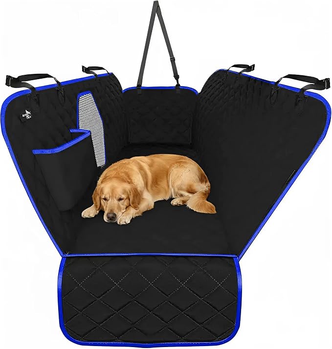 Active Pets Dog Car Seat Cover Car Seat Protector- Dog Seat Cover for Back Seat of SUVs, Trucks, Cars - Waterproof & Convertible Vehicle Hammock for Car Backseat - Mesh Window- Blue, XL by ActivePets