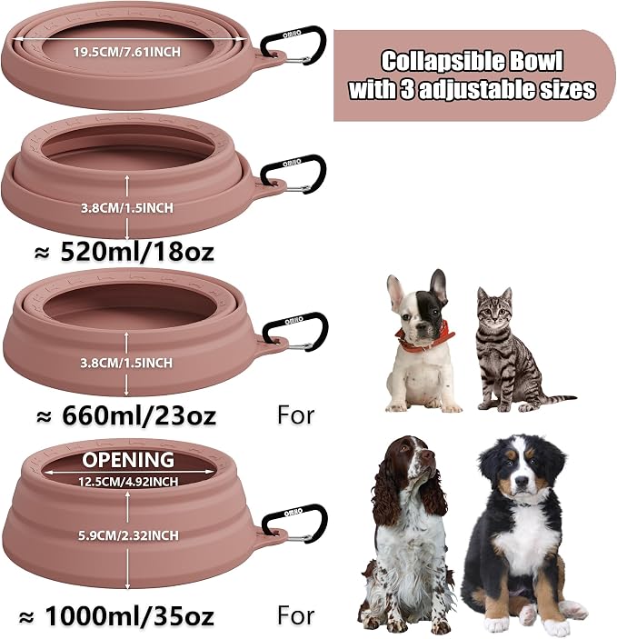 OHMO Spill Proof Collapsible Dog Bowl, 34oz Portable Dog Water Bowl | Low Center Gravity Stability, Tapered Splash Control, Foldable, Dishwasher Safe, Dog Travel Essential, Coral - Image 6