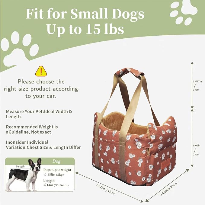 Dog Car Seat for Small Dogs 5-15 lbs,Cofe Color | Pet Travel Booster Seat with Safety Leash, Detachable Seat Belt,Storage Pockets - Image 3