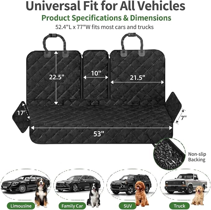 Ekisemio Dog Car Seat Cover for Back Seat, Waterproof 600D Oxford Pet Seat Protector for Cars SUVs Trucks, Heavy Duty Non-Slip Rear Bench Cover, Machine Washable Scratchproof - Black - Image 2