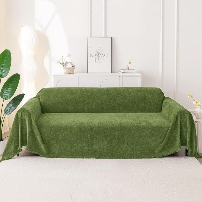 Smiry Couch Cover for Dogs, Chenille Sofa Covers for 3 Cushion Couch | Washable Soft Sofa Slipcover for Pets, Thick Sectional Furniture Protector with Tassels (Green, 71x134 Inch) - Image 10