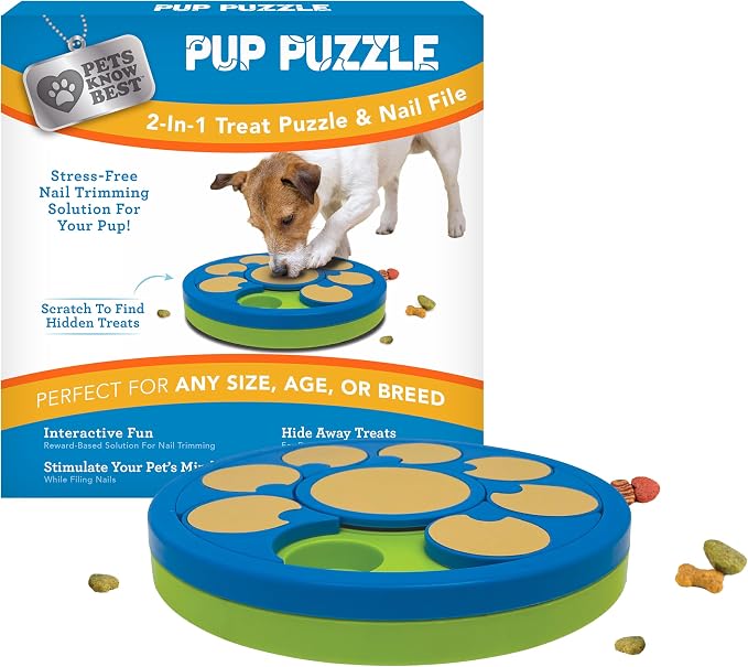 Pup Puzzle Interactive Dog Nail File Treat Dispensing Toy, Mentally Stimulating Nail Trimmer, Paw Care and Play Toy | Difficulty Level; Easy by PetsKnowBest