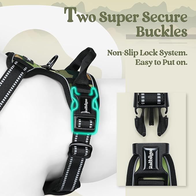 rabbitgoo Dog Harness, No Pull Medium Sized with 2 Leash Clips, Pet Vest | No Choke with Handle, Adjustable Soft Padded, Reflective, Easy Control for Walking, Green Mountain, Medium - Image 3