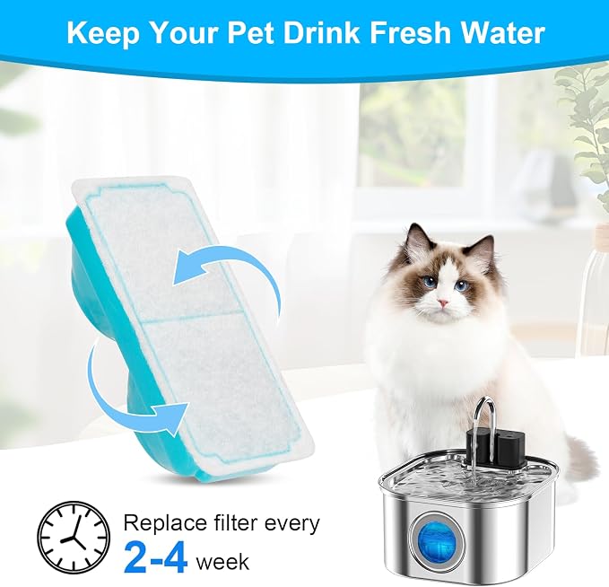 Cat Water Fountain Filter for 108oz/3.2L Wireless Cat Water Fountain,Battery Operated Stainless Steel Pet Fountain(6 Filter + 6 Sponge) - Image 6