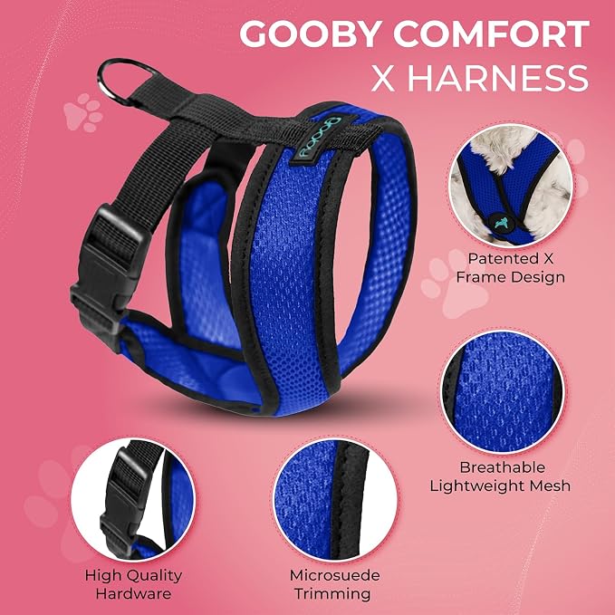 Gooby Comfort X Head-in Dog Harness, Choke-Free, Blue, Large | Patented choke-free X-frame; Secure head-in fit; Lightweight breathable mesh; Back metal D-ring; Machine washable - Image 4