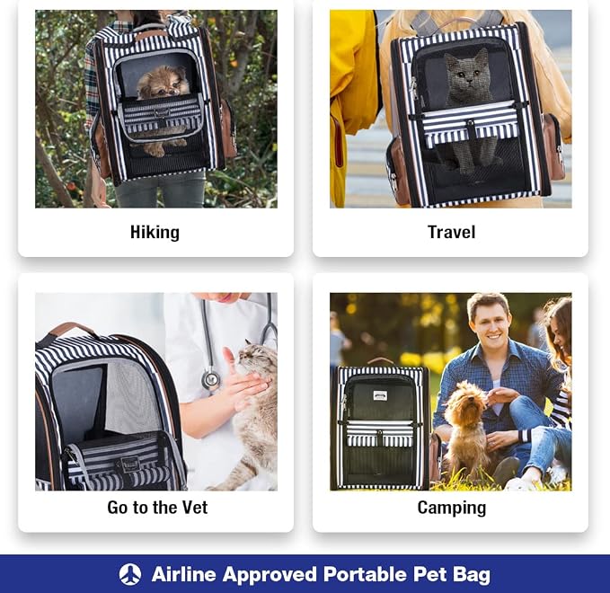 Extra Large Cat Backpack Carrier Expandable Pet Carrier Backpack for Small Dogs Medium Cats Fit Up to 18 Lbs, Dog Backpack Carrier, Foldable Puppy Backpack Carrier for Travel, Hiking,Striped - Image 5