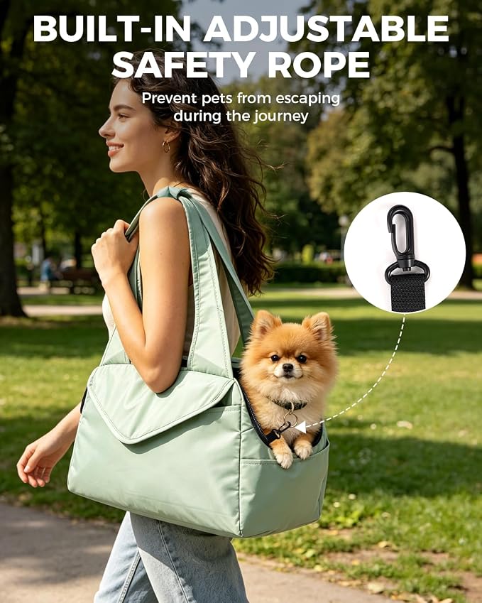 Lightweight Dog Purse with Large Pockets for Small Dogs up to 8 lb | Stylish, Soft-Sided Small Dog Carrier with Safety Buckle and Breathable Anti-Scratch Mesh for Travel, Sage Green - Image 5