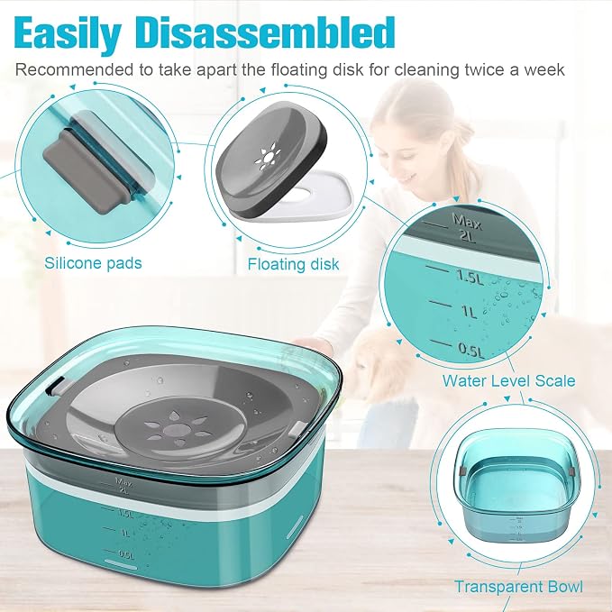 UPSKY 70oz Dog Water Bowl, No Spill Slow Drinking Feeder for Messy Drinker | Large Capacity, Spill Proof, Prevent Pet Prevents Choking, Anti-Slip, Visible Water Level, Suitable for Travel and Car Trips - Image 3