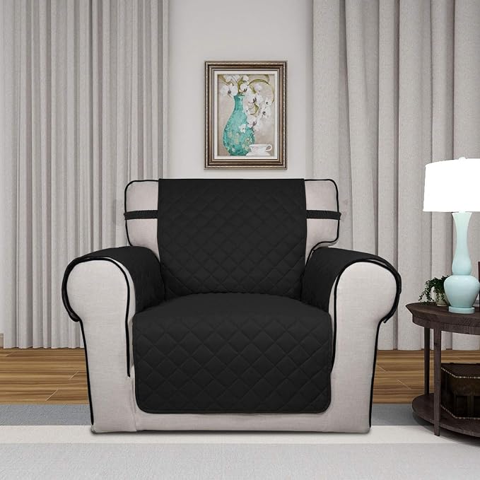 PureFit Reversible Chair Sofa Cover Dog Couch Covers for Sofa, 25.5 in | Black/Beige, Water Resistant Couch Protector, Washable Pet Couch Cover with Non Slip and Elastic Straps For Kids - Image 2