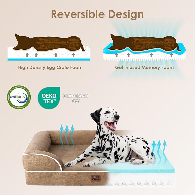 EHEYCIGA Orthopedic Dog Beds Large Sized Dog, Waterproof Washable Pet Bed | Non-Slip Bottom and Egg-Crate Memory Foam XL Dog Couch Bed with Washable Removable Cover, Camel, 41Inch - Image 4