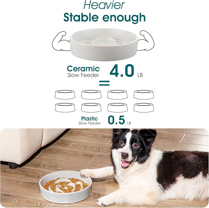 vancasso Slow Feeder Dog Bowls, 3 Cups Ceramic Puzzle Dish for Large Breeds | Maze Dog Food Bowl for Fast Eaters, Slow Feeding Design for Large Dogs, Promotes Healthy Eating Habits, Grayish Cyan - Image 4