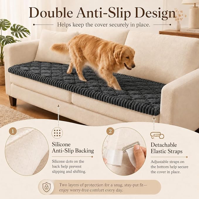 NILUOH Couch Cover for Dogs Washable, Non-Slip Sofa Protector 27.6"x59" | Dog Couch Cover, Soft Quilted Flannel, Scratch & Stain Resistant, Machine Washable, Suitable for Leather & Fabric Couch - Image 4