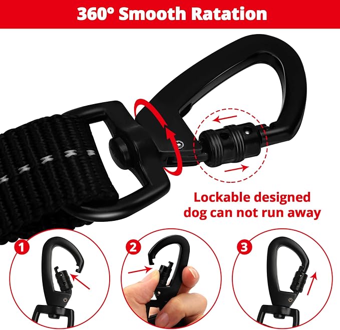 Rope Dog Leash 6 FT: Heavy Duty Leashes with Swivel Lockable Hook Reflective Threads Bungee and Padded Handle - Dog Lead for Large Small Medium Dogs Outside Walking Hiking Red Black - Image 5