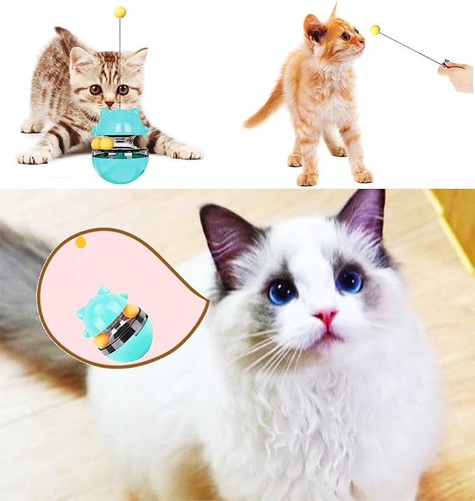 SUJAYU Cat Toy Funny Tumbler Interactive Ball, Treat Dispenser Automatic No-Electronic Move, More Exercise for Indoor Cats Kittens, Cat Self-Play IQ Traning Treat Toy Ball, Blue - Image 6