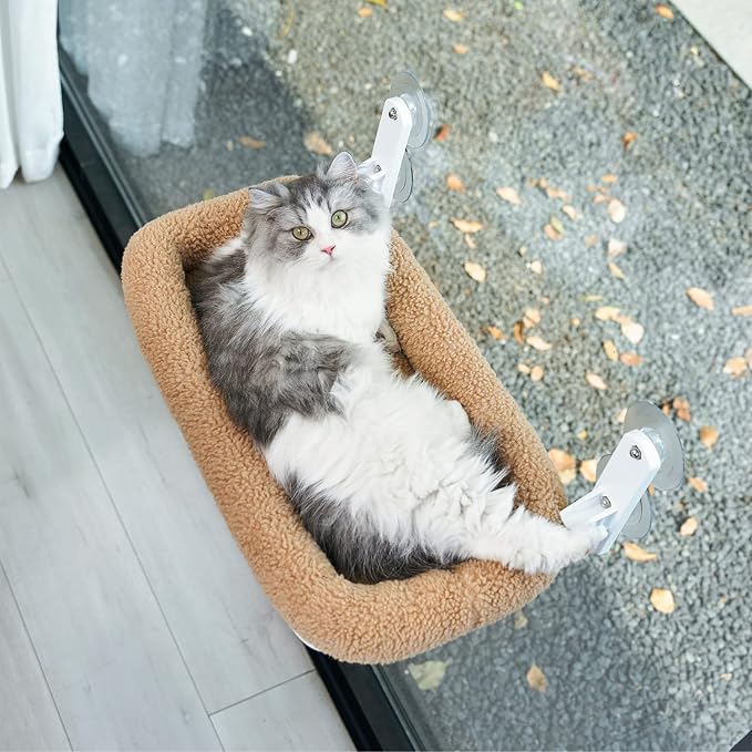 Zakkart Foldable Cat Hammock for Window - Cordless, Embeded Machine Washable Bed, Robust Metal Frame - Cat Window Perch for Large Cats and Kitten (Brown Bolster Bed, Medium) - Image 8