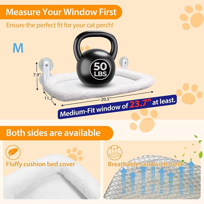 L&W BROS. 2PC Cat Heated Window Perches with Adjustable Thermostat & Timer – Dual Hammocks with Strong Suction Cups, Easy-to-Clean Warm Beds for Multi-Cat Homes, Holds Up to 50lbs Each (M 2PC) - Image 4