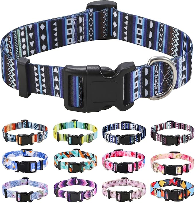 Mihqy Dog Collar for Medium Dogs, Fashion Design, Bohemian Blue,M | Neck Fit 12.9"-21.6", Multiple Patterns，4 Sizes for Small Medium Large Dogs, Comfortable for Walks and Outdoor Hikes by Mihqy