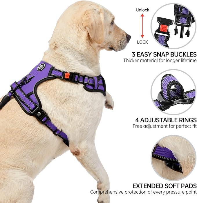 NESTROAD No Pull Dog Harness,Adjustable Oxford Dog Vest Harness with Leash,Reflective No-Choke Pet Harness with Easy Control Soft Handle for Large Dogs(Large,Purple) - Image 4