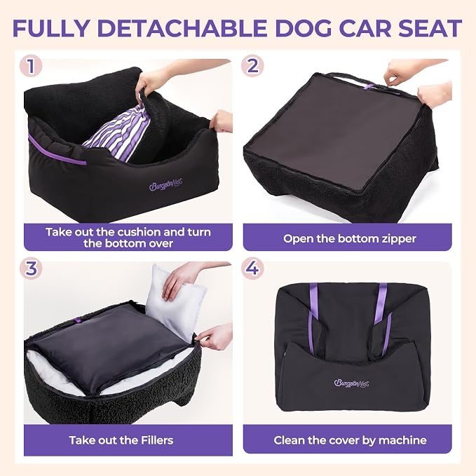 BurgeonNest Dog Car Seat for Small Dogs & Cats Under 25 lbs, Black Purple - Image 7