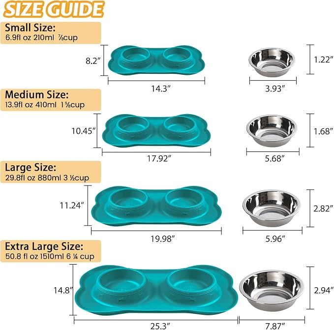 Hubulk Pet Dog Bowls 2 Stainless Steel Dog Bowl with No Spill Non-Skid Silicone Mat + Pet Food Scoop Water and Food Feeder Bowls for Feeding Small Medium Large Dogs Cats Puppies (Extra Large, Green) - Image 4