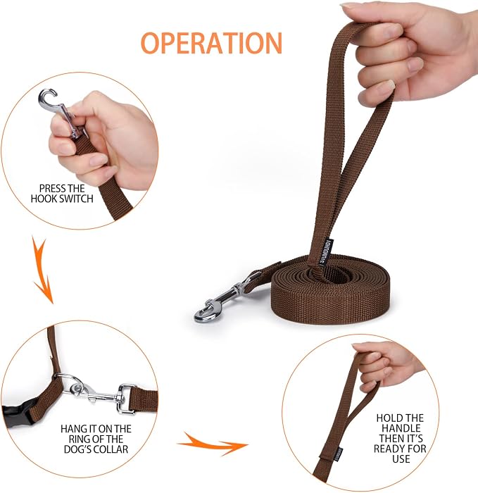 Strong Durable Nylon Dog Training Leash, 1 Inch Wide Traction Rope, 6 ft 10ft 15ft Long, for Small and Medium Dog (Brown, 10 Feet) - Image 4