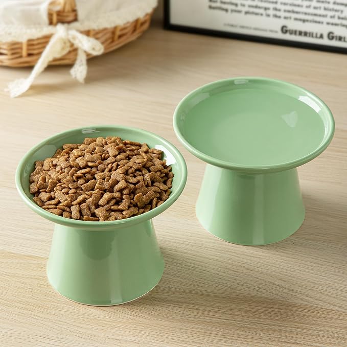 Ceramic Elevated Cat Bowls - 6.2 Inch Extra Wide Raised Cat Food and Water Bowl Set for Indoor Cats, Whisker-Friendly Ceramic Cat Dish for Elder Big Cats & Small Dogs,Green,4 Pack - Image 5