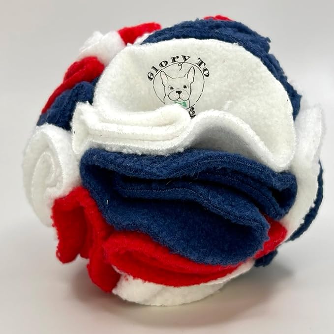 Glory To Dog Puppy/Small Breed Snuffle Ball Toy Celebration Red White Blue | Interactive fleece snuffleball hides treats at variable depths. Puzzle engages smell & foraging. Machine washable 4" - Image 5