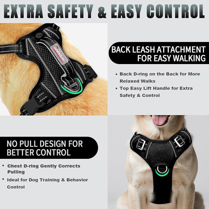 BARKBAY No Pull Dog Harness Large Reflective Dog Harness with Front Clip and Easy Control Handle for Walking Training Running with ID tag Pocket(Black,L) - Image 3