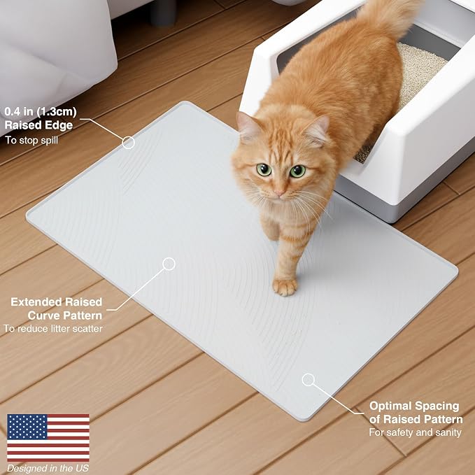 Cat Litter Box Mat - L Large Size 34 x 22 in, Water Proof, Kitty Litter Trapping Mat, Easy to Clean, Scatter Control, Odorless, Pet Supplies for Indoor Cats, Light Gray - Image 8