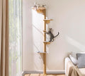 Floor to Ceiling Cat Tree for Kittens, 5-Tier Wall Mounted Cat Wall Shelves with Grey Felt Pads, Adjustable Wild Simulation Cat Tower, Natural Pine Wood Platforms for Climb, Scratch and Lookout by PELUOMOZ