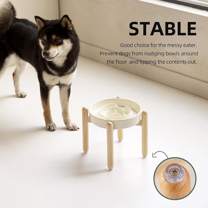 Havniva Elevated Slow Feeder Dog Bowls, Ceramic Dog Bowl Slow Feeder | 1.6 Cups Raised Slow Feeding Bowl for Medium Breed, Puzzle Dog Food Bowl with Wooden Stand, Non-Slip, Anti-Choking - Image 6