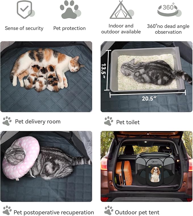 Siedihit Playpen for Middle Dog Cat, Dogs Tent Crate Cage Indoor | Outdoor, Portable Pop Up Dog Kennel with Carrying Bag for Rabbits (Dark Grey with Pad, Medium) - Image 3