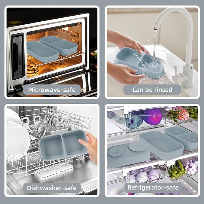 Travel Silicone Baby Feeding Set with 316 Stainless Steel Spoon & Fork ,Silicone Suction Plates, Foldable Bib, Storage Bag - Portable Infant Toddler Utensils, 6-Piece BPA-Free Dishware Kit（gray） - Image 8