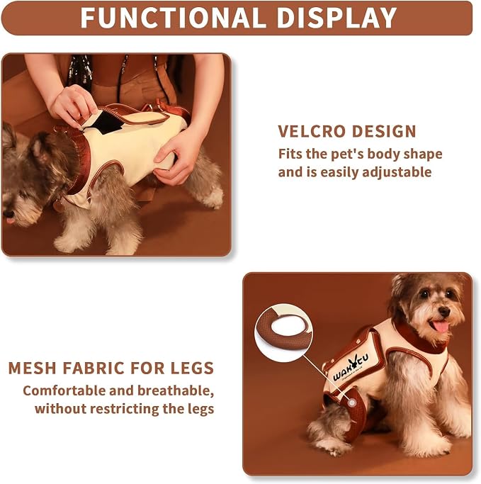 Wakytu Dog Lift Harness Dog Carrier Sling for Small Dogs & Cats,S | stylish puppy sling carrier with handle & pocket,adjustable leash,walking & travel - Image 4