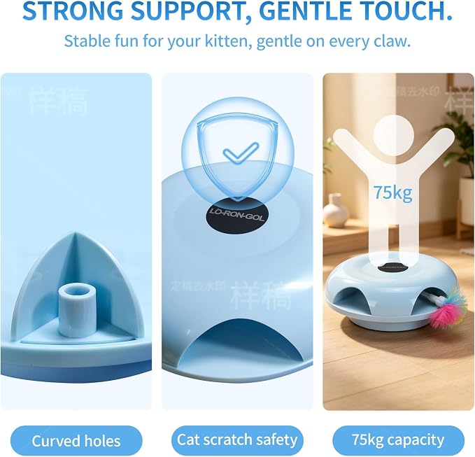 Interactive Whack-a-Mole Cat Toy — Automatic Mushroom Feather Pop-Up Play Toy for Cats, Cognitive Stimulation & Exercise, Durable Pet Entertaining Game (Blue) - Image 6
