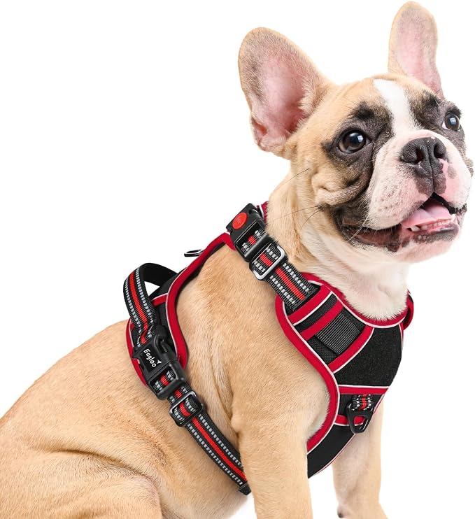 Eagloo Dog Harness No Pull for Medium Dogs, Easy On & Off with 3 Buckles | No Choke with Front Clip, Adjustable Fit, MOLLE System, Reflective Vest, Easy Control for Walking, Black & Red, Medium by GoExplorewithEagloo