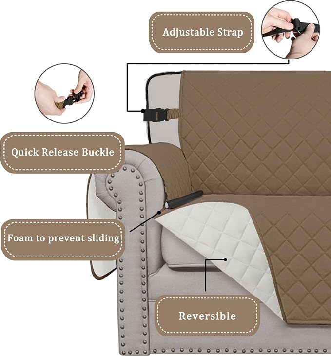 Easy-Going Reversible Couch Cover, Chair 30 in, Camel/Ivory | Machine Washable Slipcover For Dogs, Water Resistant Furniture Mat For Living Room, Non-Slip Sofa Cover, Pet Friendly - Image 3