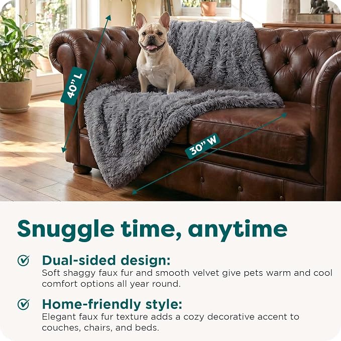Furhaven Waterproof Throw Blanket for Dogs & Indoor Cats, Reversible Protective Pet Blanket, Medium, Long Faux Fur & Velvet, Gray - Image 4