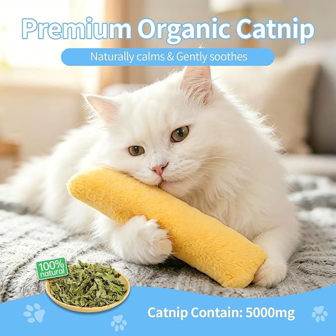 WOUSEDO Catnip Plush Pillows Toys 3 Pack, Crinkle Sound and Catnip Inside | Soft and Durable, Interactive Indoor Cat Kicker Toy for Kitten, Promotes Cat Exercise & Play, Companion for Indoor Cats Toy - Image 4