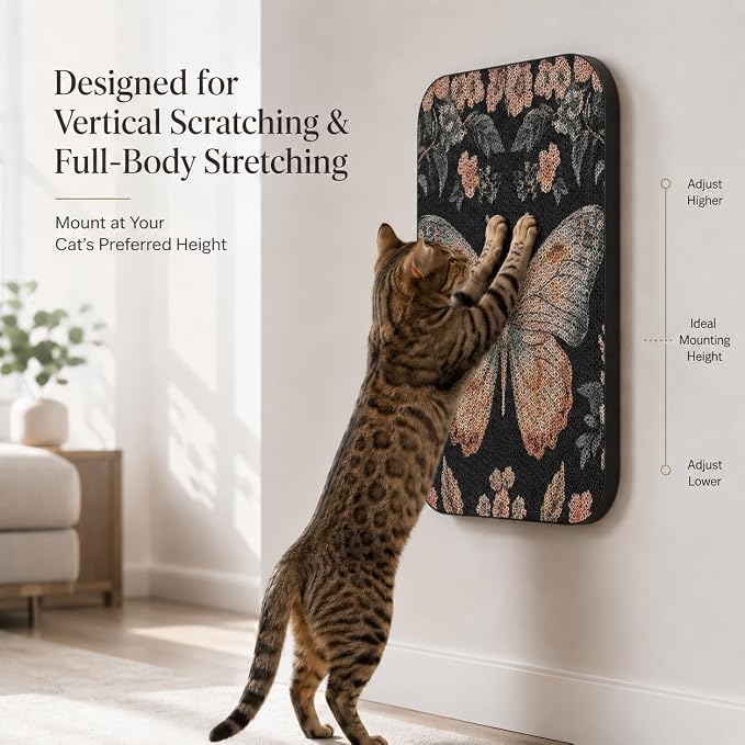 2 Pack Cat Wall Scratcher, Art Cat Scratching Board for Cats | Wall Mounted Cat Scratch Pad, Water-Based Ink, Hook&Loop Strips, Floor or Wall Use, 16.7x11x1 Inch, Owl & Butterfly - Image 8