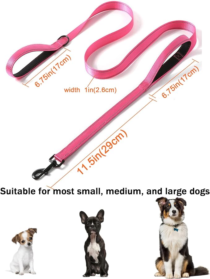 Solmoony 6FT Pink Strong Dog Leash with 2 Padded Handles, Traffic Handle Extra Control, Double-Sided Reflective Walking Lead for Small Medium and Large Dogs (Pink, 6FT) - Image 5