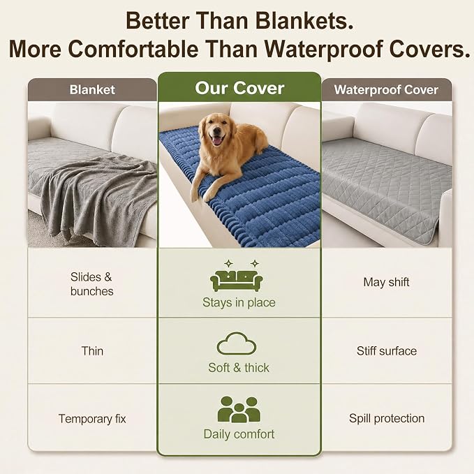 decorUhome Couch Cover for Dogs, Non Slip Fuzzy Thick Pet Sofa Protector | Pet Friendly, Machine Washable, Fits 3-Cushion Sofa, Protects Against Pet Hair & Daily Messes, Navy Blue, 27.6" x 70.9" - Image 7